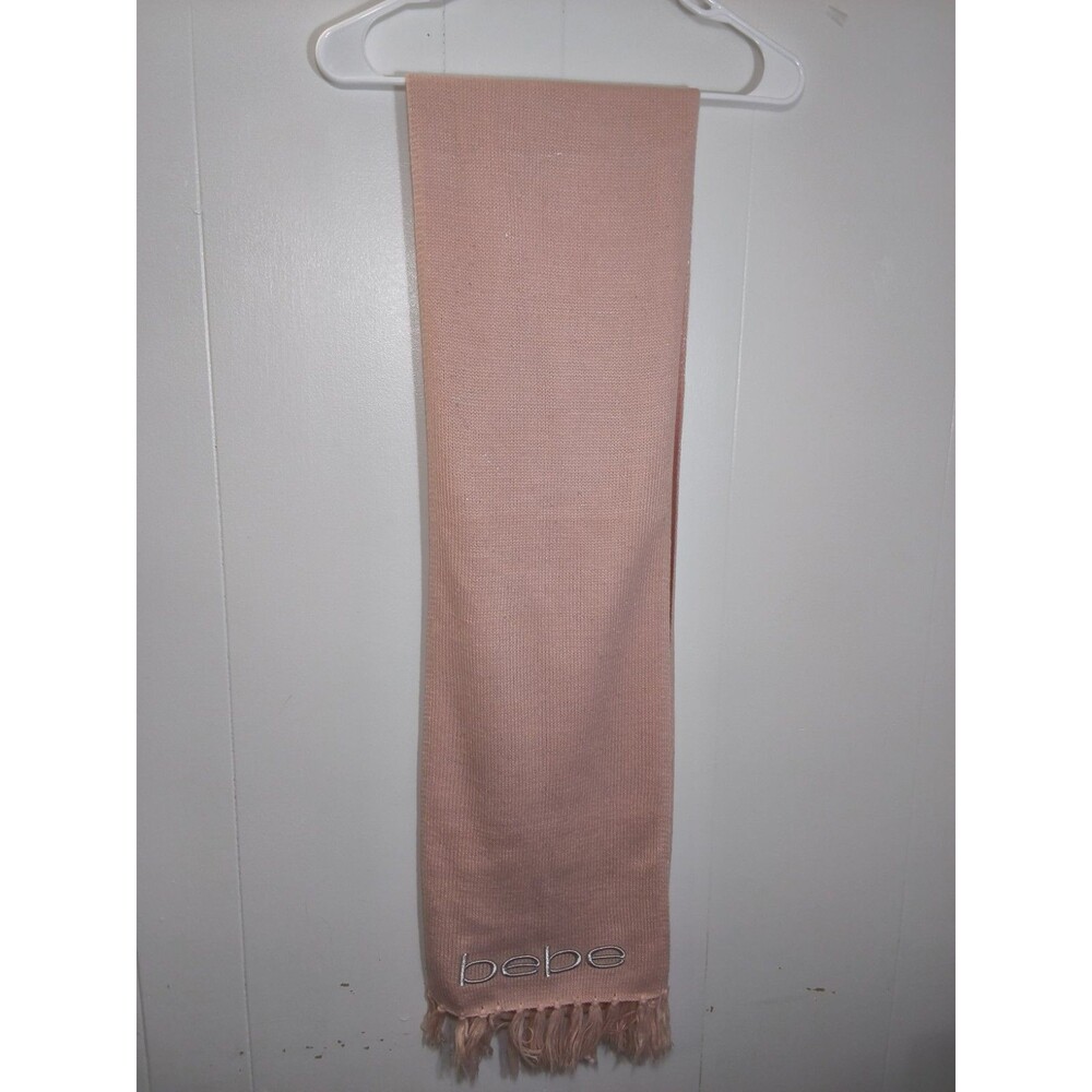 Bebe Womens Pink Knit Scarf and Glove Set Metallic Logo Fringe OSFM NEW